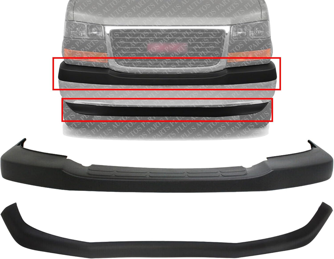 Front Bumper Upper Cover + Lower Valance Air Deflector Textured Direct Replacement Compatible With 2003-2017 Chevrolet Express/GMC Savana Van GM1092226 GM1000693 25758613 22890548