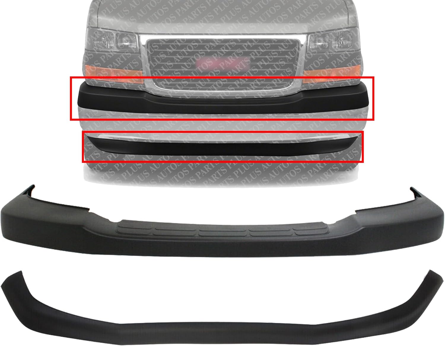 Front Bumper Upper Cover + Lower Valance Air Deflector Textured Direct Replacement Compatible With 2003-2017 Chevrolet Express/GMC Savana Van GM1092226 GM1000693 25758613 22890548