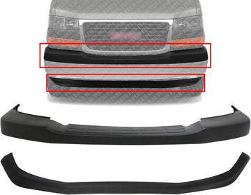 Front Bumper Upper Cover + Lower Valance Air Deflector Textured Direct Replacement Compatible With 2003-2017 Chevrolet Express/GMC Savana Van GM1092226 GM1000693 25758613 22890548