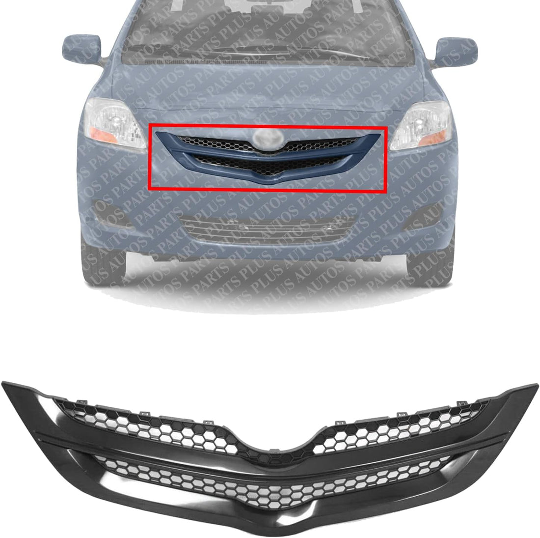 Front Upper Grille Textured Shell & Insert Direct Replacement Compatible With 2007-2008 Toyota Yaris TO1200294 5311152460C0
