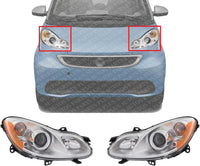 Set Of 2 Front Head Light Assembly Plastic Left Driver & Right Passenger Side Direct Replacement Compatible With 2008-2015 Smart Fortwo SM2503100 SM2502100 4518202459 4518202559
