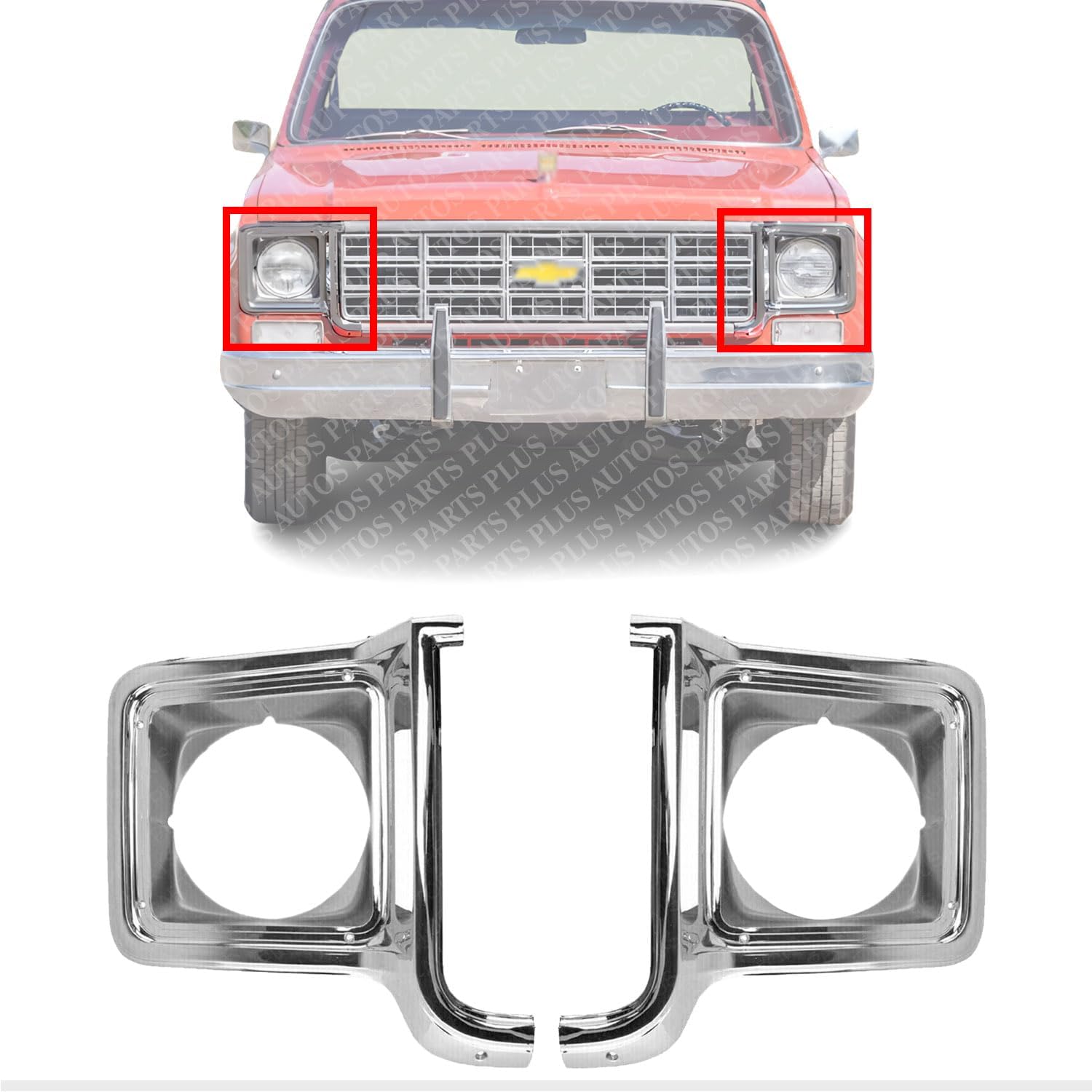 Set Of 2 Head Light Door Chrome Left Driver & Right Passenger Side Direct Replacement Compatible With 1973-1978 C/K Series / 1973-1980 GMC Suburban GM2512134 GM2513134