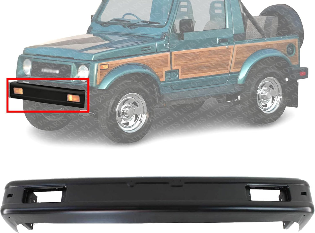 Front Bumper Face Bar Primed Steel With Fog Light & End Caps Holes Direct Replacement Compatible With 1986-1995 Suzuki Samurai SZ1002102 7171082C11