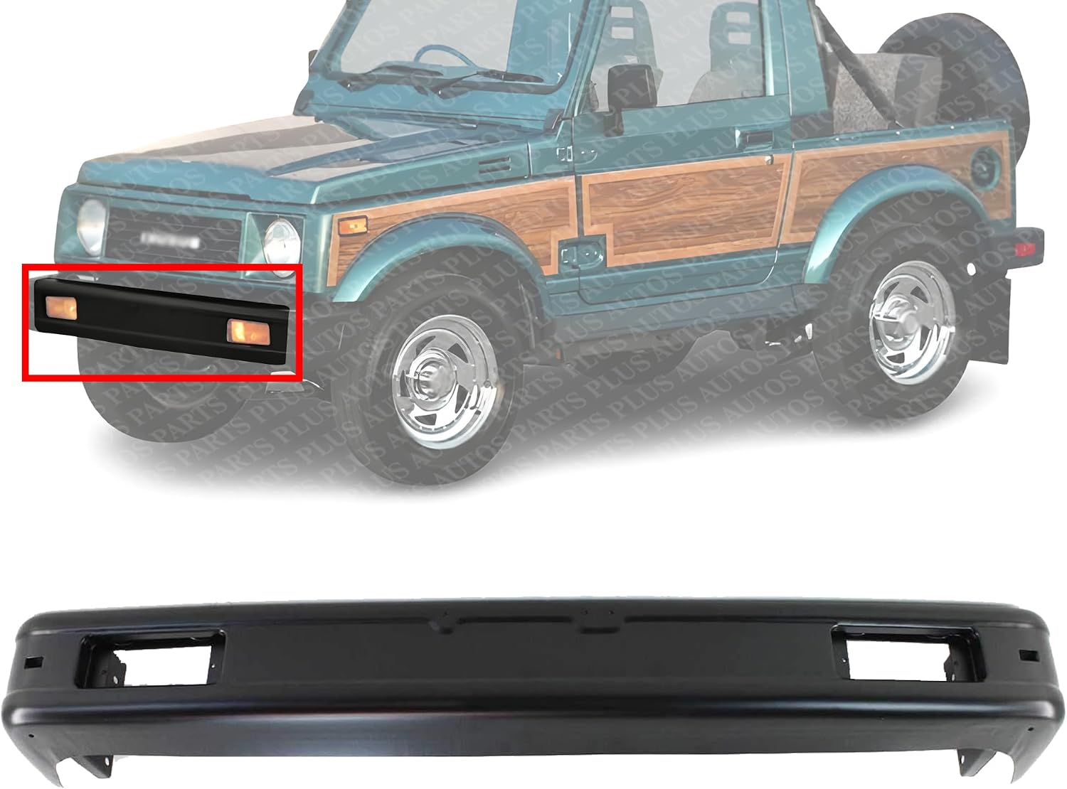 Front Bumper Face Bar Primed Steel With Fog Light & End Caps Holes Direct Replacement Compatible With 1986-1995 Suzuki Samurai SZ1002102 7171082C11