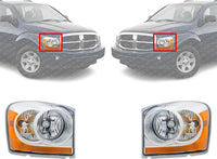 Set of 2 Front Headlight Assembly Interior Chrome Right Passenger & Left Driver Side Direct Replacement Compatible With 2004-2005 Dodge Durango CH2502147 CH2503147 55077721AD