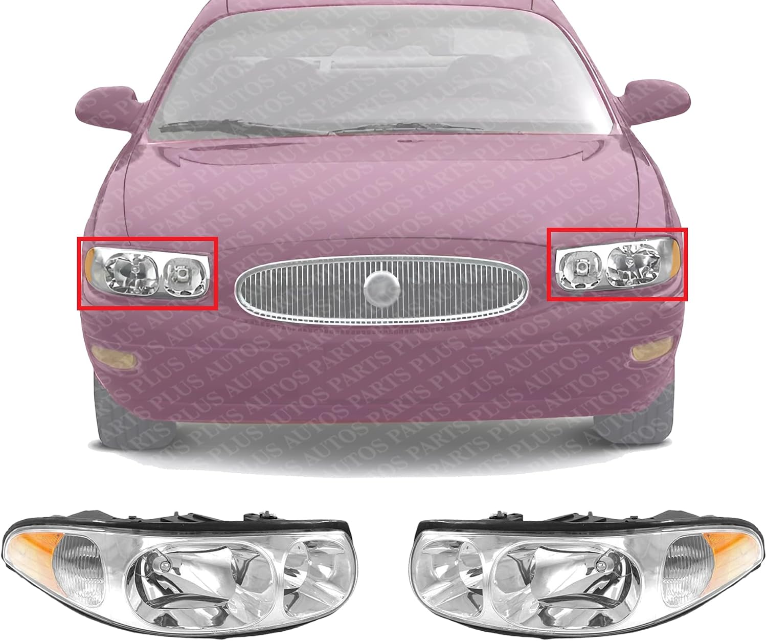 Set Of 2 Front Head Light Assembly Composite With Marker Lamp Left Driver & Right Passenger Side Direct Replacement Compatible With 2000-2005 Buick LeSabre GM2502210 GM2503210