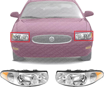Set Of 2 Front Head Light Assembly Composite With Marker Lamp Left Driver & Right Passenger Side Direct Replacement Compatible With 2000-2005 Buick LeSabre GM2502210 GM2503210