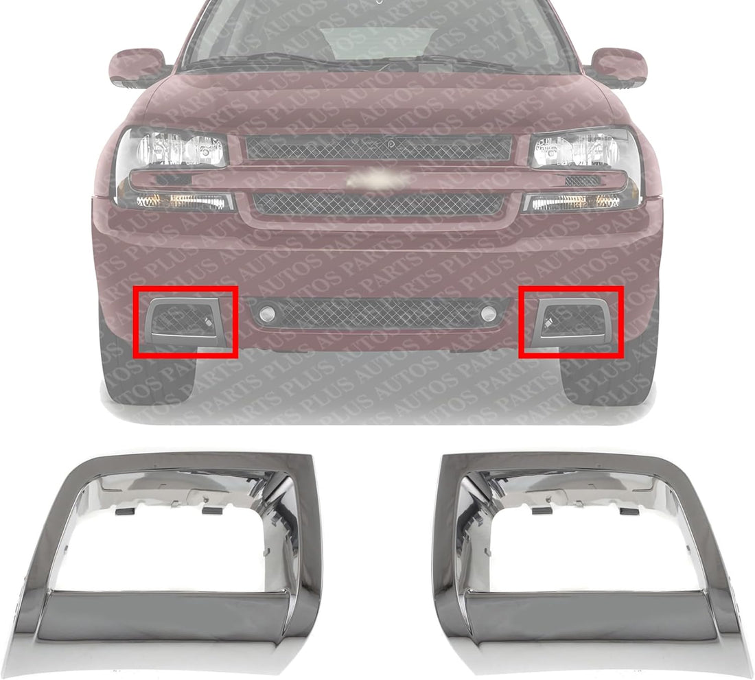 Set Of 2 Front Fog Light Molding Chrome Left Driver & Right Passenger Side Direct Replacement Compatible With 2006-2009 Chevrolet Trailblazer GM1039106 GM1038106 15135188 15135187