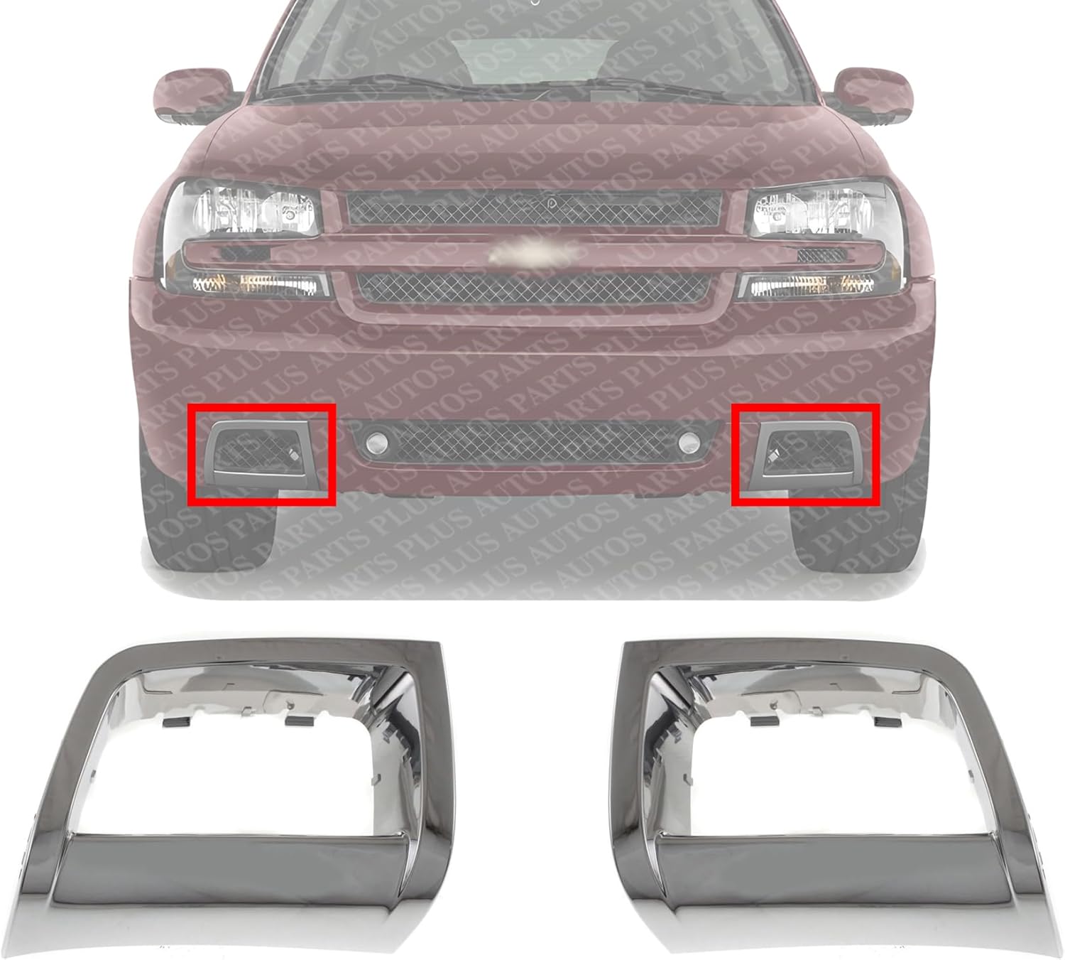 Set Of 2 Front Fog Light Molding Chrome Left Driver & Right Passenger Side Direct Replacement Compatible With 2006-2009 Chevrolet Trailblazer GM1039106 GM1038106 15135188 15135187