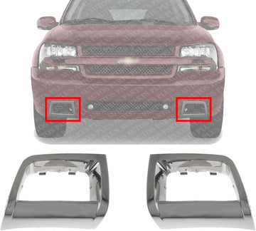 Set Of 2 Front Fog Light Molding Chrome Left Driver & Right Passenger Side Direct Replacement Compatible With 2006-2009 Chevrolet Trailblazer GM1039106 GM1038106 15135188 15135187