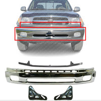 Front Bumper Chrome Steel + Molding Primed + Brackets Left Driver & Right Passenger Side Direct Replacement Compatible With Toyota Tundra 2000-2006 TO1002170 TO1002170 TO1087109