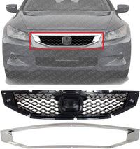 Front Grille Insert Primed With Chrome Molding Plastic Direct Replacement Compatible With 2008-2010 Honda Accord HO1200192 HO1210123 71121TE0A01 71122TE0A01