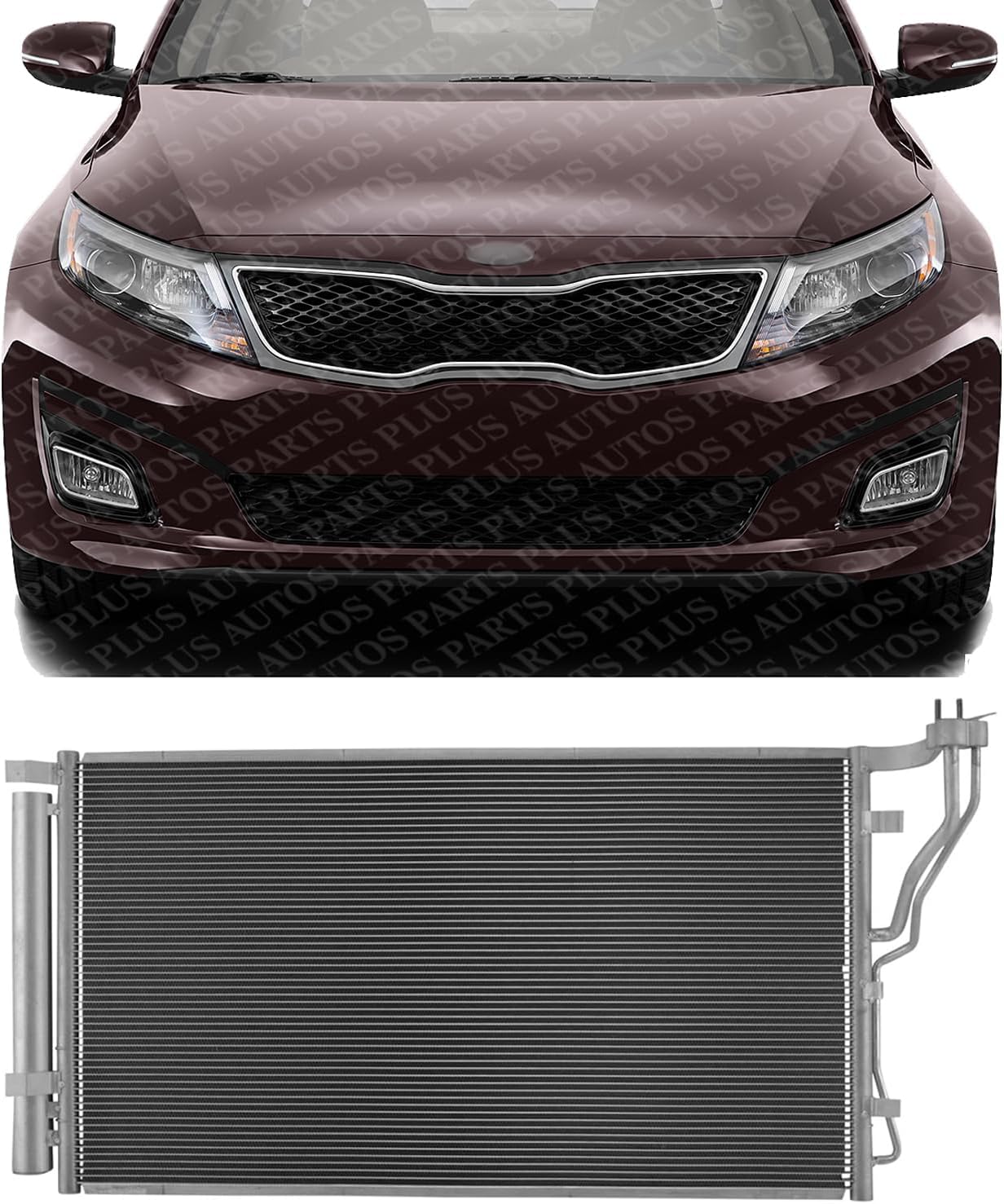 Front A/C Condenser Aluminum Core Direct Replacement Compatible With 2011-2013 Hyundai Sonata / 2011-2015 Kia Optima / 2012-2014 Hyundai Azera HY3030143 976063R000 976063R001