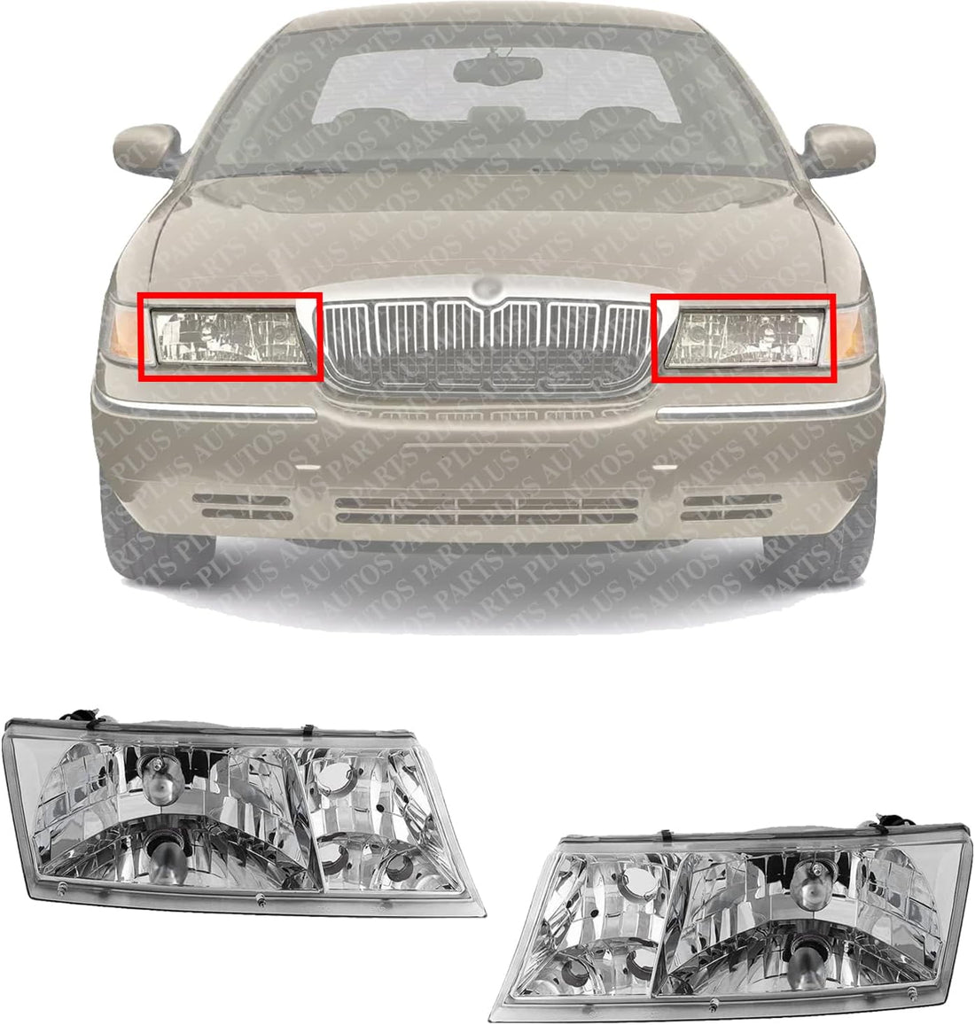 Set Of 2 Front Headlight Assembly Right Passenger & Left Driver Side Direct Replacement Compatible With 1998-2002 Mercury Grand Marquis FO2503149 FO2502149 YW3Z13008BB YW3Z13008CB