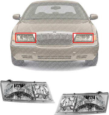 Set Of 2 Front Headlight Assembly Right Passenger & Left Driver Side Direct Replacement Compatible With 1998-2002 Mercury Grand Marquis FO2503149 FO2502149 YW3Z13008BB YW3Z13008CB