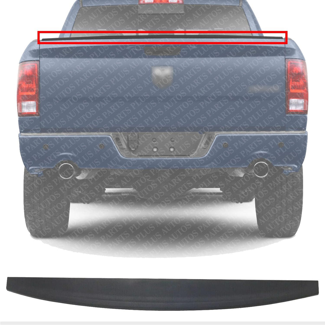 AUTOS PARTS PLUS Tailgate Molding Spoiler Plastic Direct Replacement Compatible with Ram 1500 2500 2009-2017/3500 2010-2018 CH1909100 55372052AH 68316557AA