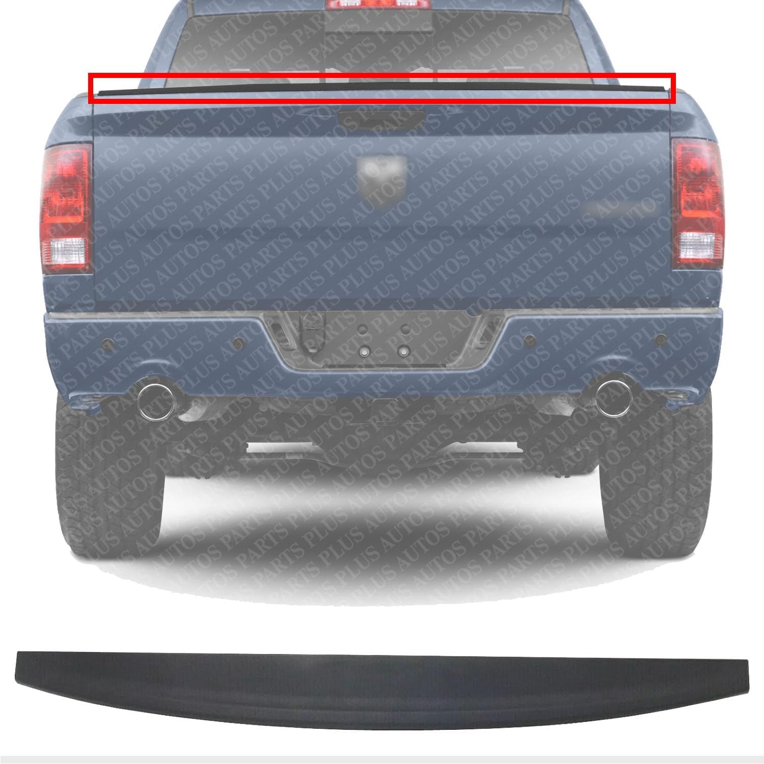 AUTOS PARTS PLUS Tailgate Molding Spoiler Plastic Direct Replacement Compatible with Ram 1500 2500 2009-2017/3500 2010-2018 CH1909100 55372052AH 68316557AA