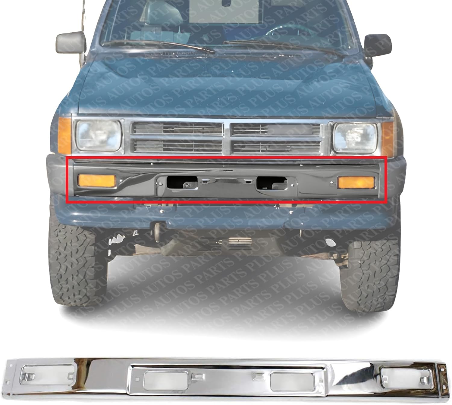 Front Bumper Chrome Steel Direct Replacement Compatible With 1984-1988 Toyota Pickup TO1002116 5211189139