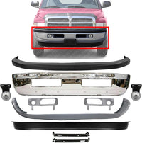 Front Bumper Chrome + Upper & Lower Cover + Valance Textured + Brackets + Fog Light + Bezels Left & Right Side Direct Replacement Compatible With 94-01 Dodge Ram 1500/94-02 2500 3500