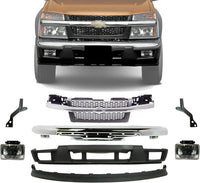 Front Bumper Chrome + Lower Cover + Valance Extension + Grille Gray Shell & Insert + Fog Lights Left & Right Side Direct Replacement Compatible With 2004-2012 Chevrolet Colorado