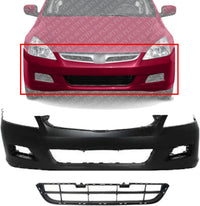 Front Bumper Cover Primed + Center Grille Textured Direct Replacement Compatible With 2006-2007 Honda Accord HO1036101 HO1000235 04711SDLA90ZZ 71102SDAA00