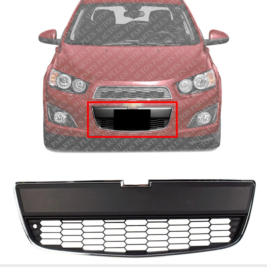 Front Bumper Lower Grille Chrome Shell Black Insert Direct Replacement Compatible With 2012-2016 Chevrolet Sonic GM1036139 95227395