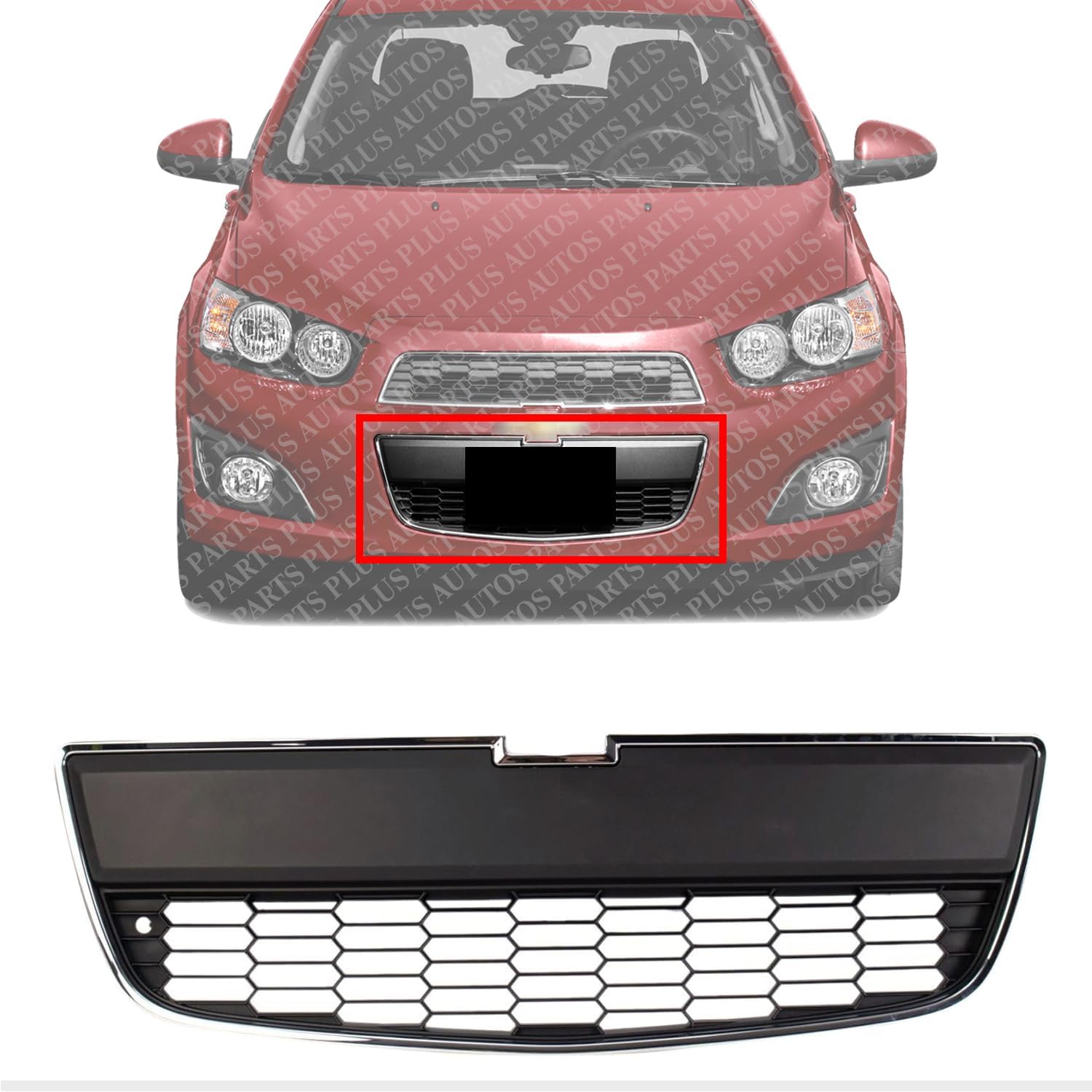 Front Bumper Lower Grille Chrome Shell Black Insert Direct Replacement Compatible With 2012-2016 Chevrolet Sonic GM1036139 95227395