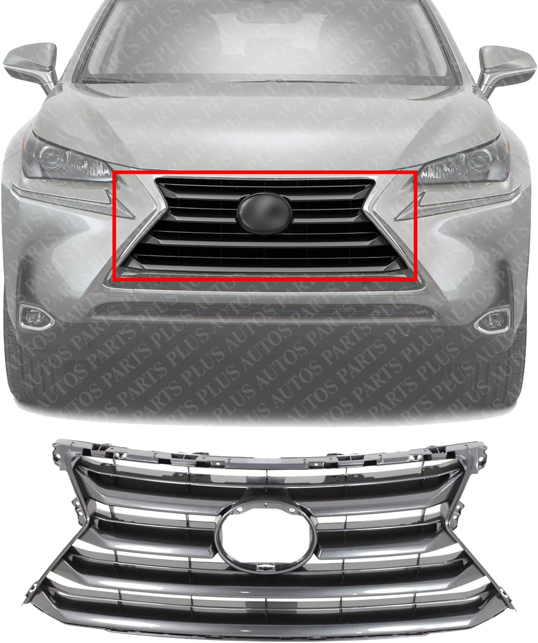 Front Grille Painted Silver Shell And Insert Plastic Direct Replacement Compatible With 2015-2017 Lexus NX200t / NX300h LX1200172 5311178010