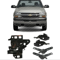 Front Hood Latch Lock + Hood Hinges + Spring Left Driver & Right Passenger Side Direct Replacement Compatible With 2003-2006 Chevrolet Silverado 1500 2500HD 3500 GM1236110