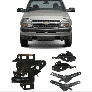 Front Hood Latch Lock + Hood Hinges + Spring Left Driver & Right Passenger Side Direct Replacement Compatible With 2003-2006 Chevrolet Silverado 1500 2500HD 3500 GM1236110