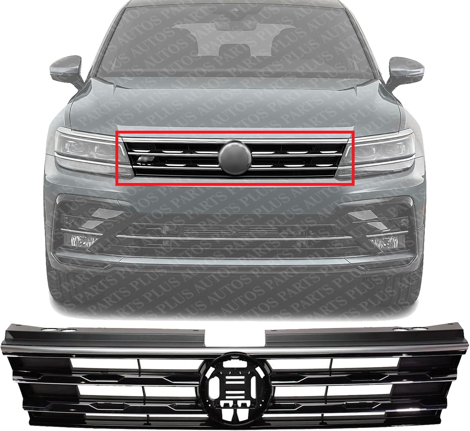 Front Grille Assembly Primed With Chrome Frame Plastic Direct Replacement Compatible With 2018-2021 Volkswagen Tiguan VW1200172 5NN853651DZLL