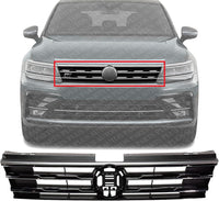 Front Grille Assembly Primed With Chrome Frame Plastic Direct Replacement Compatible With 2018-2021 Volkswagen Tiguan VW1200172 5NN853651DZLL
