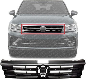 Front Grille Assembly Primed With Chrome Frame Plastic Direct Replacement Compatible With 2018-2021 Volkswagen Tiguan VW1200172 5NN853651DZLL
