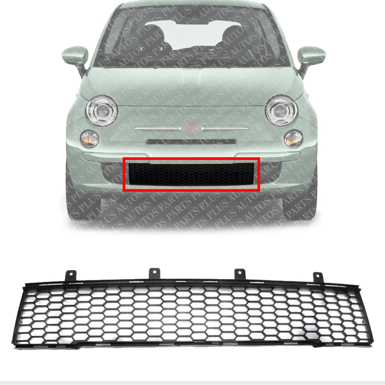 Front Bumper Lower Grille Textured Direct Replacement Compatible With 2012-2017 Fiat 500 FI1036100 1RZ48KX7AA