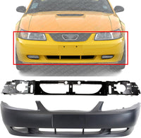 Front Bumper Cover Primed With Fog Light Holes + Header Panel Direct Replacement Compatible With 1999-2004 Ford Mustang FO1000439 FO1221119 YR3Z17D957GA 3R3Z8A284AA