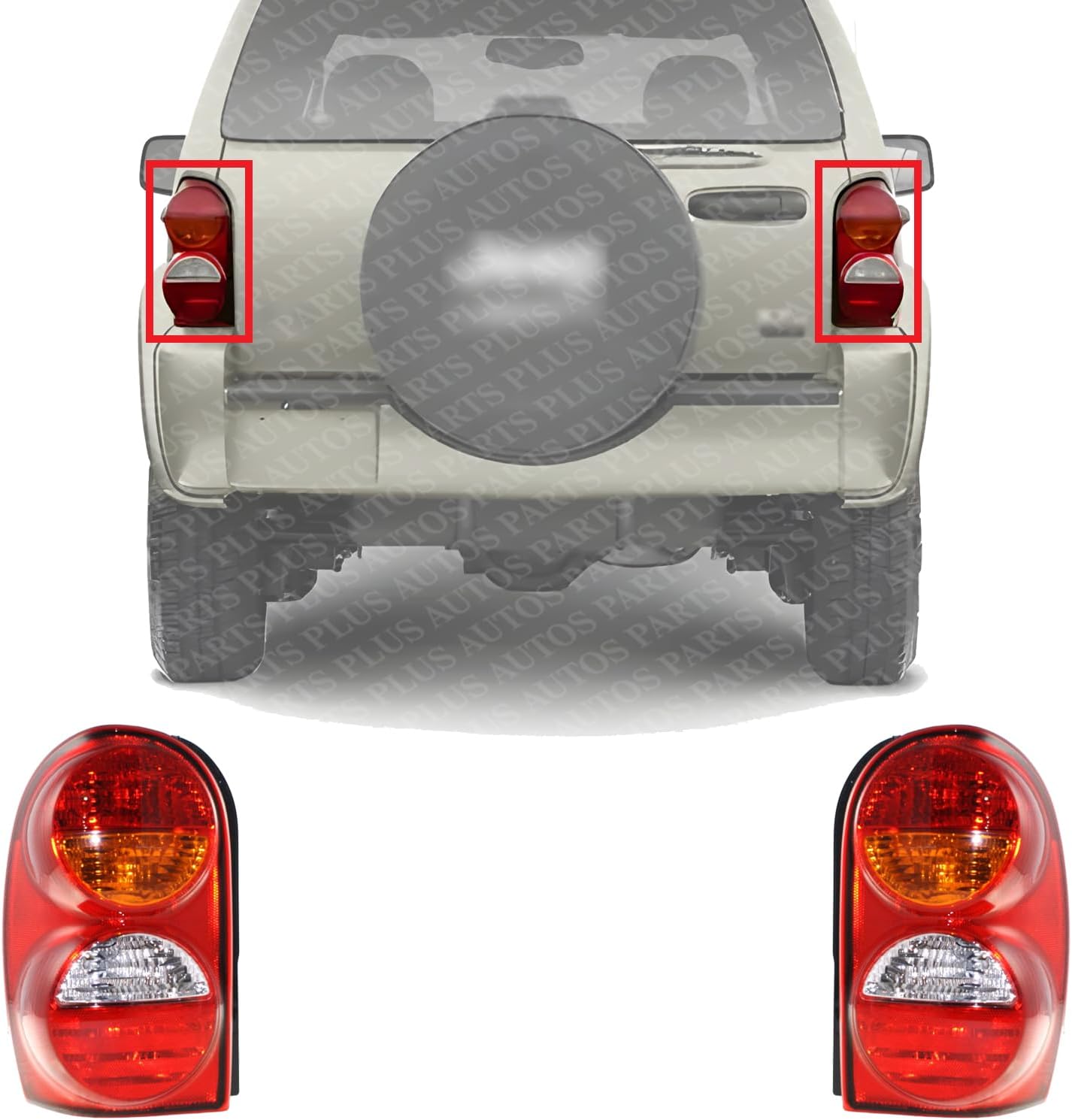 Set Of 2 Tail Light Assembly Plastic Left Driver & Right Passenger Side Direct Replacement Compatible With 2002-2004 Jeep Liberty CH2801149 CH2800149 55155828AH 55155829AH