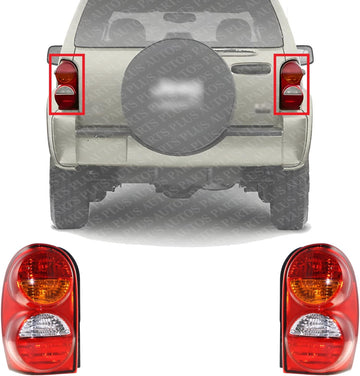 Set Of 2 Tail Light Assembly Plastic Left Driver & Right Passenger Side Direct Replacement Compatible With 2002-2004 Jeep Liberty CH2801149 CH2800149 55155828AH 55155829AH