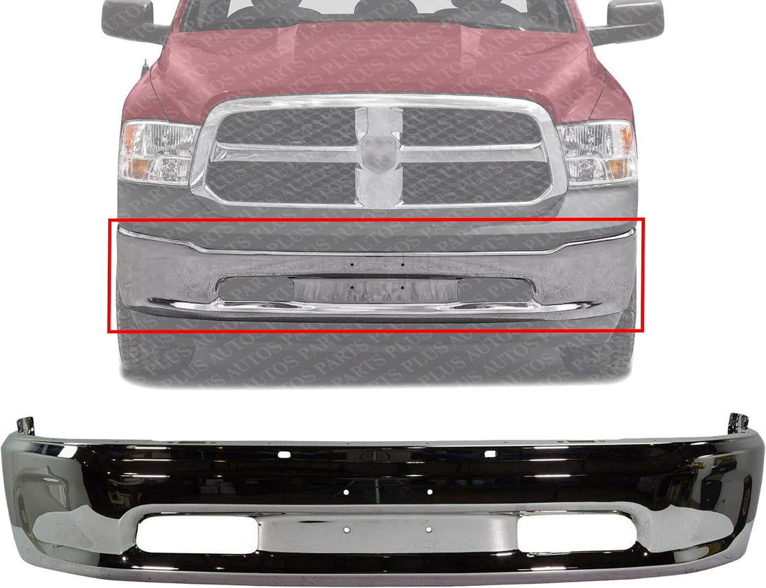 Front Bumper Chrome Without Fog Light Holes Direct Replacement Compatible With 2013-2023 Ram 1500 Pickup CH1002397 68160855AC