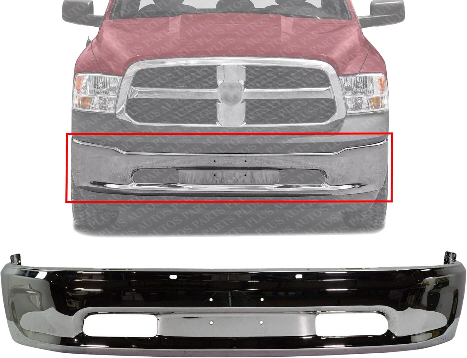 Front Bumper Chrome Without Fog Light Holes Direct Replacement Compatible With 2013-2023 Ram 1500 Pickup CH1002397 68160855AC
