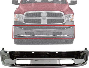 Front Bumper Chrome Without Fog Light Holes Direct Replacement Compatible With 2013-2023 Ram 1500 Pickup CH1002397 68160855AC