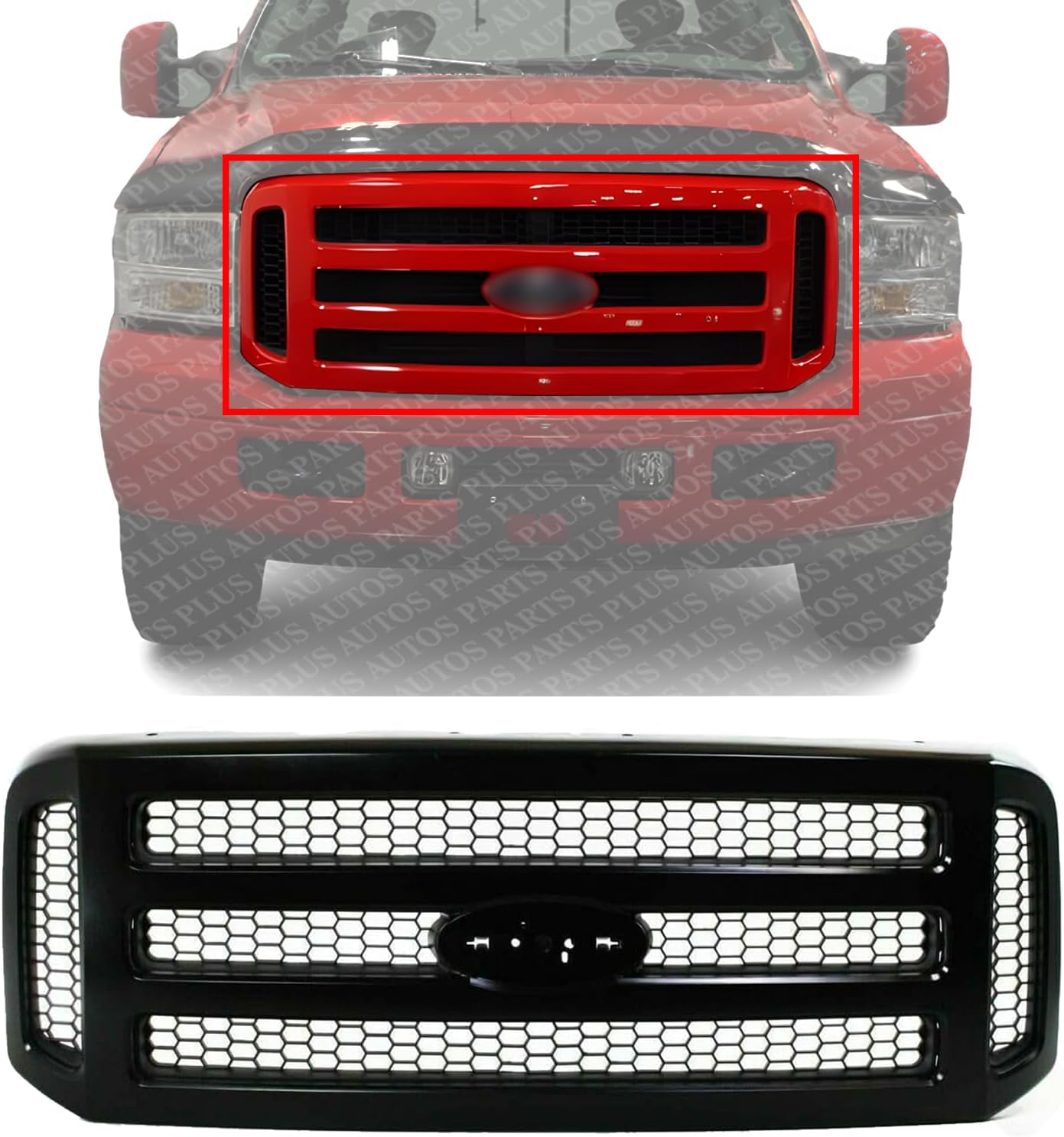 Front Grille Primed Shell And Honeycomb Insert Plastic Direct Replacement Compatible With 2005-2007 Ford F-250 F-350 Super Duty FO1200457 5C3Z8200CAD