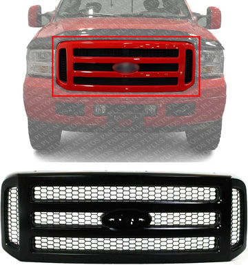 Front Grille Primed Shell And Honeycomb Insert Plastic Direct Replacement Compatible With 2005-2007 Ford F-250 F-350 Super Duty FO1200457 5C3Z8200CAD