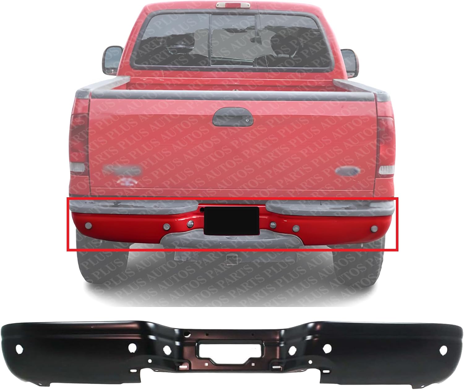 Step Bumper Face Bar Primed Steel With Rear Object Sensor Holes Direct Replacement Compatible With 2001-2007 Ford F-Series Super Duty FO1102347 3C3Z17906BA