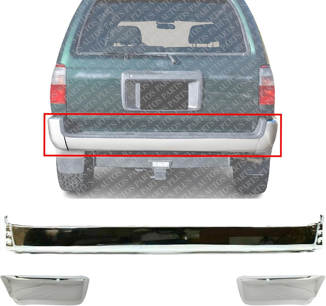 AUTOS PARTS PLUS Rear Step Bumper Face Bar + End Caps Chrome Steel Left Driver & Right Passenger Side Direct Replacement Compatible With 1999-2002 Toyota 4Runner TO1102228 TO1105101 TO1104101
