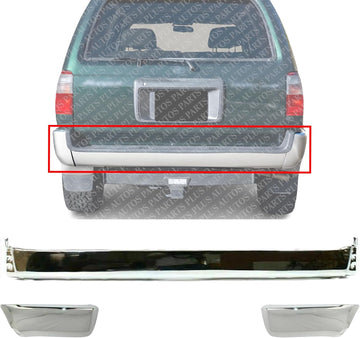 AUTOS PARTS PLUS Rear Step Bumper Face Bar + End Caps Chrome Steel Left Driver & Right Passenger Side Direct Replacement Compatible With 1999-2002 Toyota 4Runner TO1102228 TO1105101 TO1104101