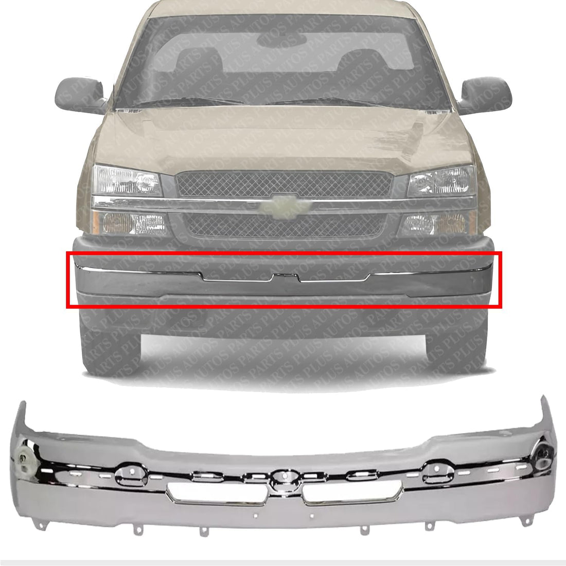 ront Bumper Face Bar Chrome Steel Direct Replacement Compatible With 2003-2006 Chevrolet Silverado 1500/2002-2006 Avalanche GM1002416 19150310