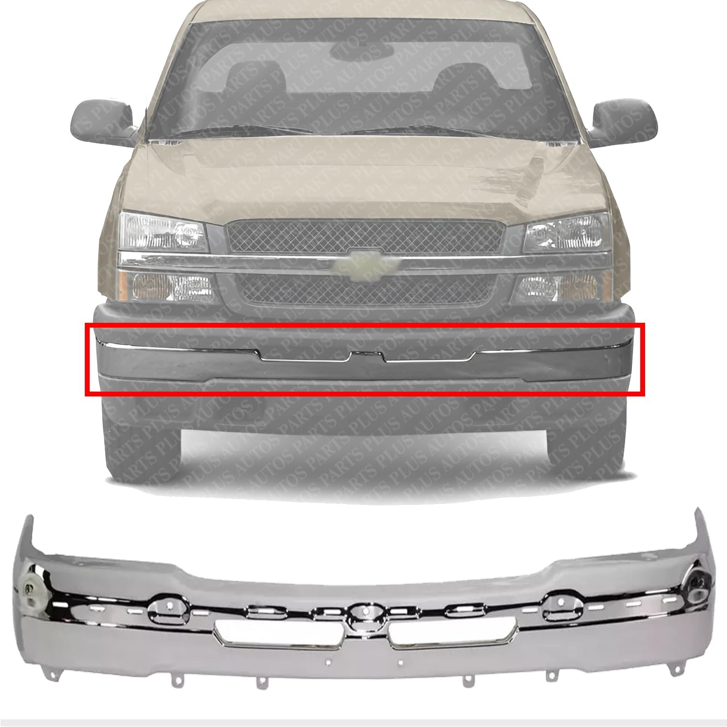 ront Bumper Face Bar Chrome Steel Direct Replacement Compatible With 2003-2006 Chevrolet Silverado 1500/2002-2006 Avalanche GM1002416 19150310