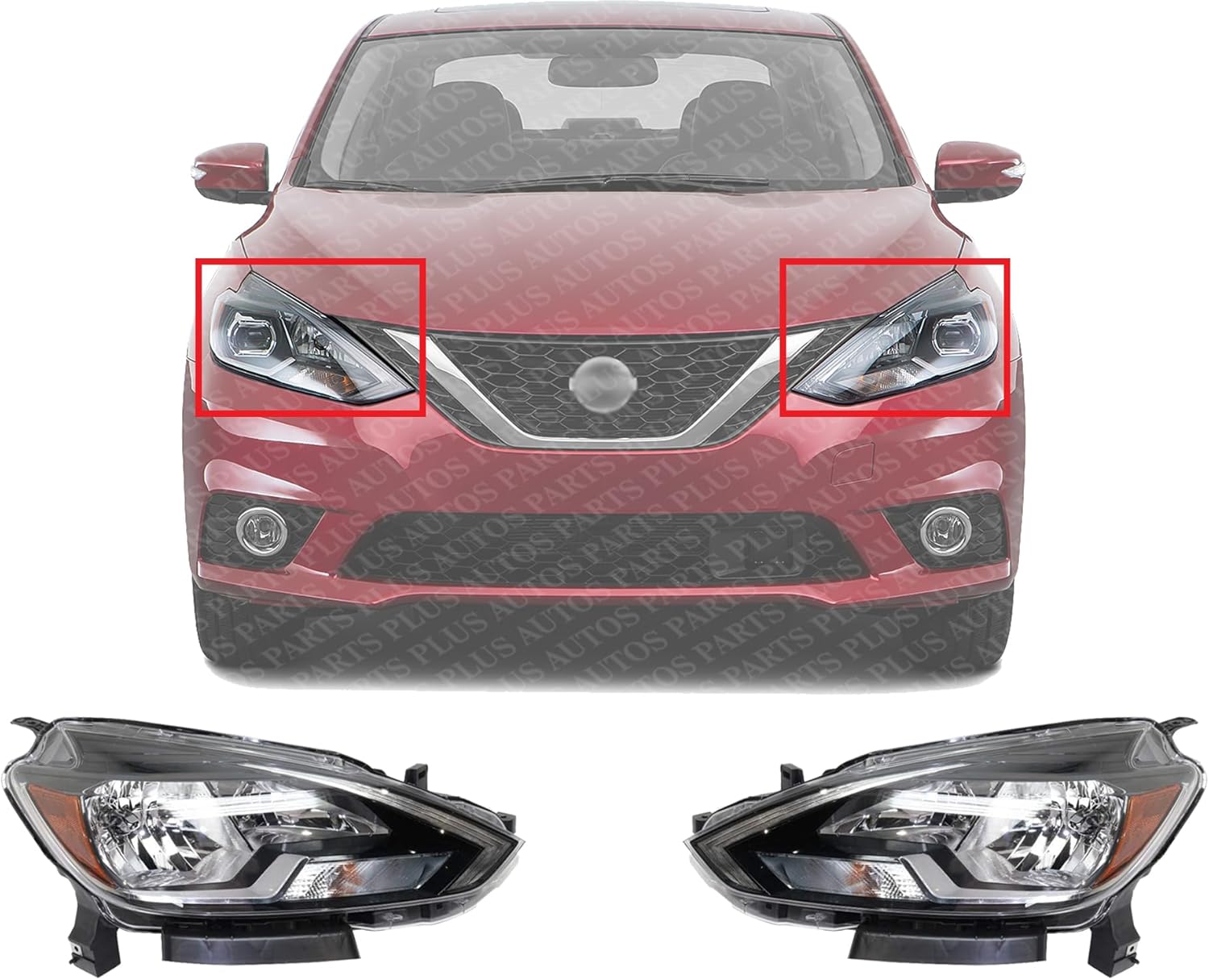 Set Of 2 Front Head Light Assembly Plastic Left Driver & Right Passenger Side Direct Replacement Compatible With 2016-2019 Nissan Sentra NI2503244 NI2502244 260103YU0A 260603YU0A