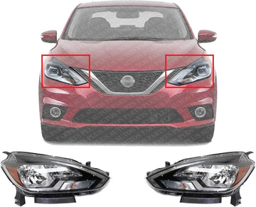Set Of 2 Front Head Light Assembly Plastic Left Driver & Right Passenger Side Direct Replacement Compatible With 2016-2019 Nissan Sentra NI2503244 NI2502244 260103YU0A 260603YU0A