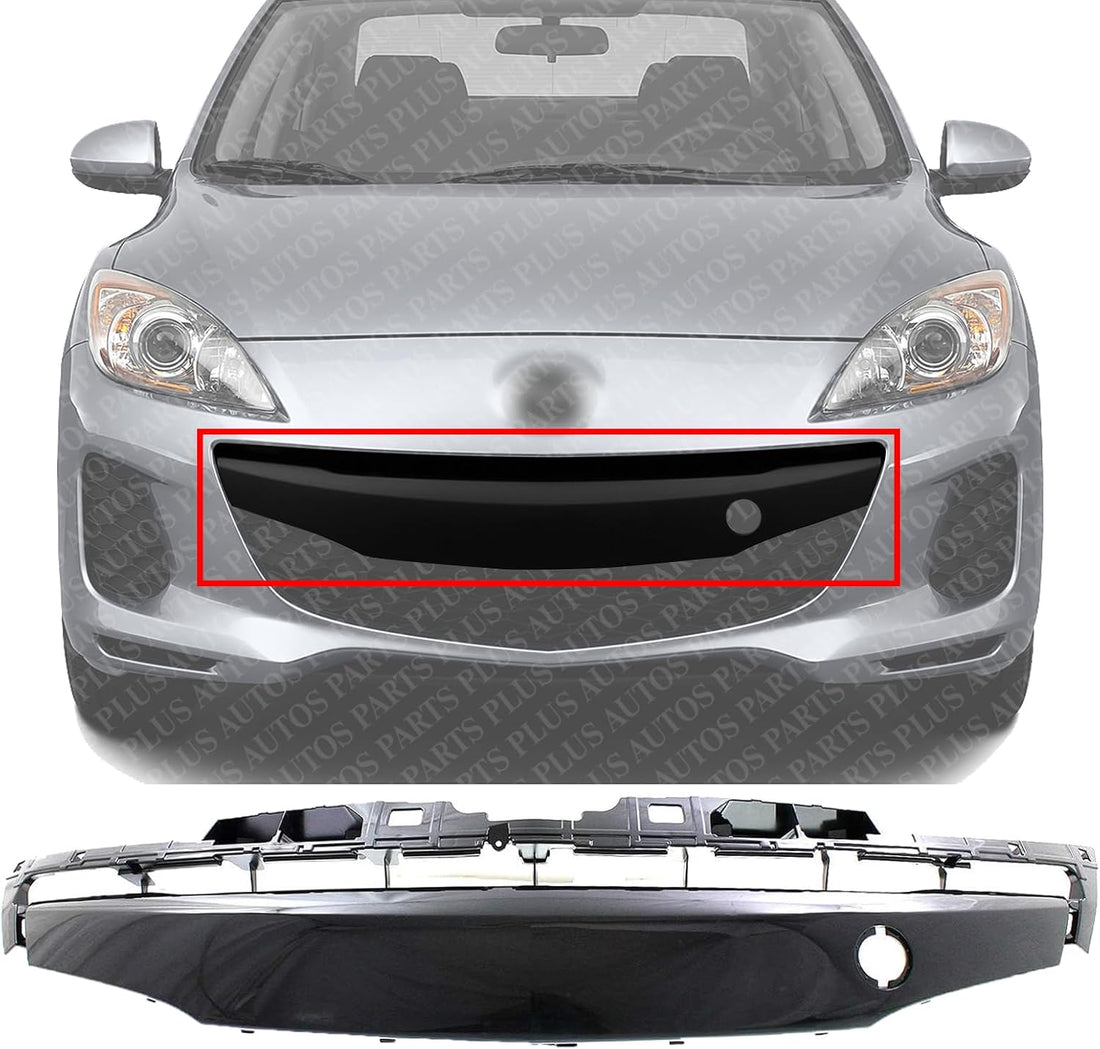 Front Bumper Lower Grille Painted Silver Black Plastic Direct Replacement Compatible With 2012-2013 Mazda 3 MA1036118 BGV8501T2C